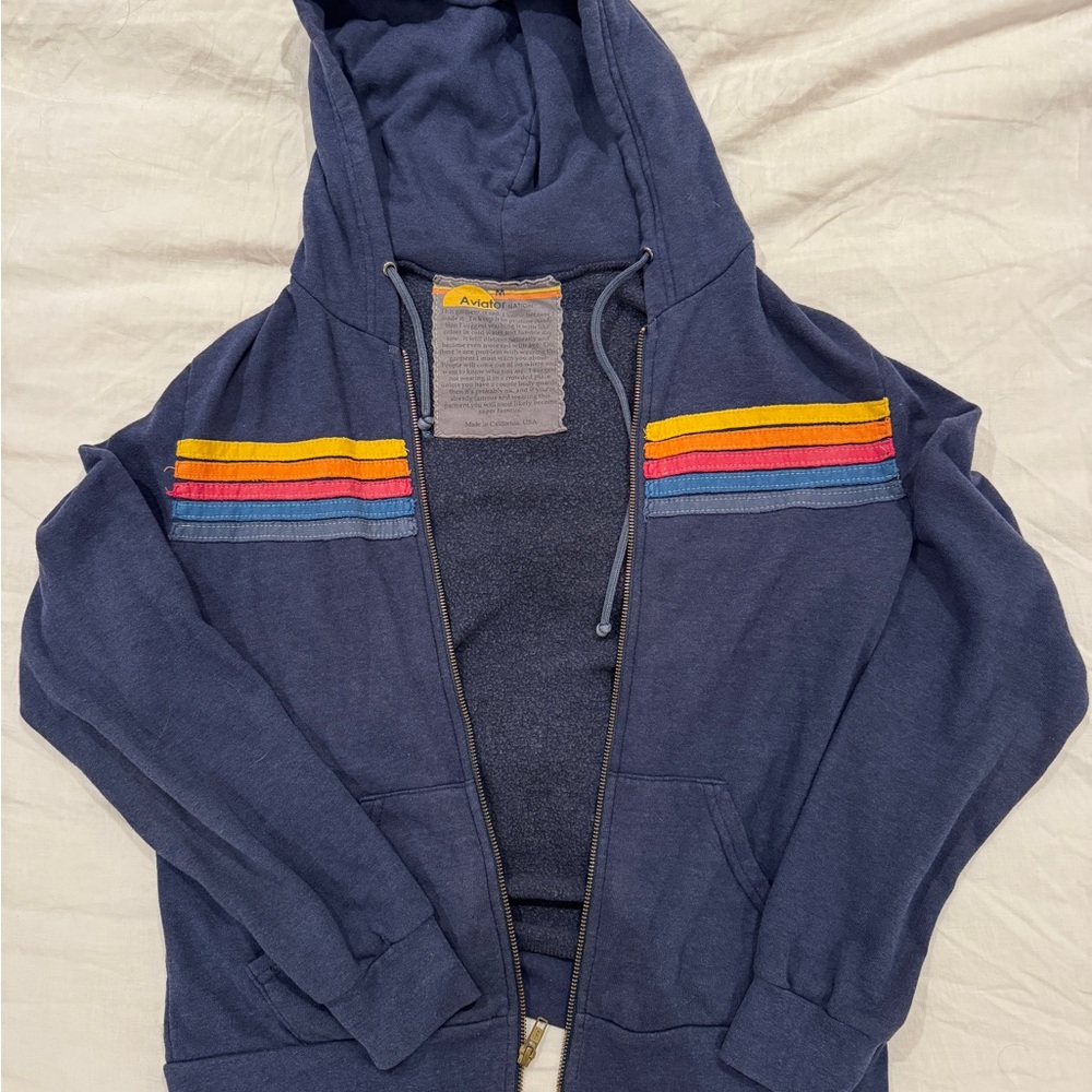 Aviator Nation Navy Hoodie with Colorful Stripes
